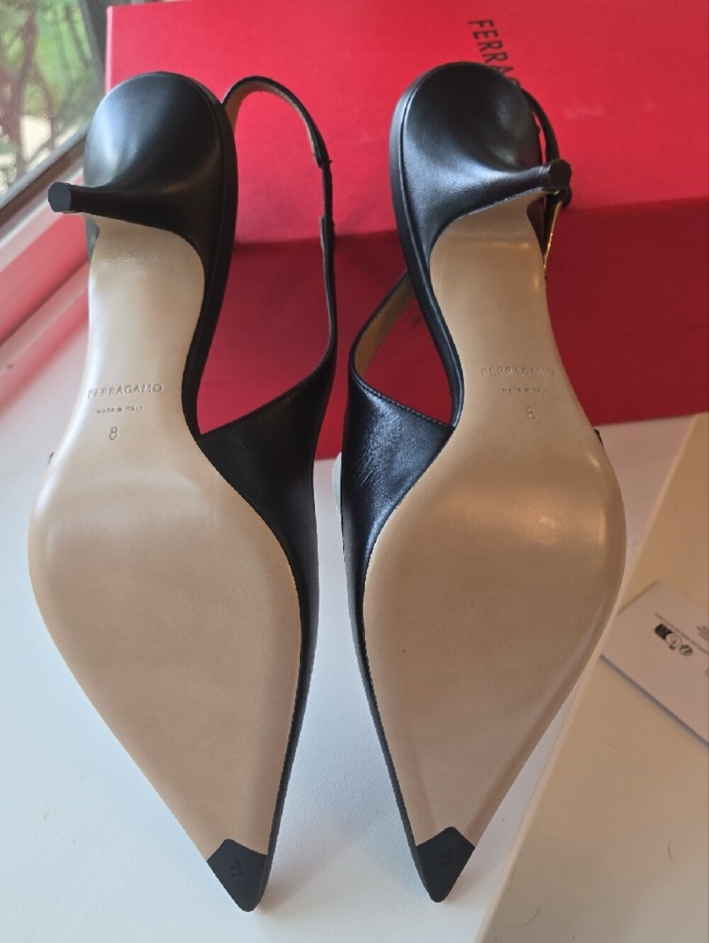Salvatore Ferragamo Tally 70cm Black Leather Slingback Pointed-Toe Heels - Picture 9 of 11
